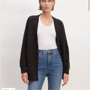Everlane  | The Black Oversized Felted Merino Ribbed Cocoon Cardigan Small